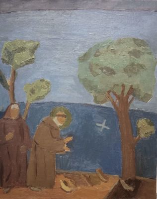 Флоренский Александр. Святой Франциск проповедует птицам (№1). По Джотто. 1979 г. Холст, масло 