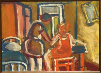 Шагин Владимир. Семейная сценка. 1983 г. Оргалит, масло. 24х33 см. Работа в хорошем состоянии 