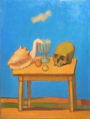 Иванов Михаил. Натюрморт с черепом в пейзаже. 2010-15 гг. Картон на оргалите, масло, 66х50 см. Ра 