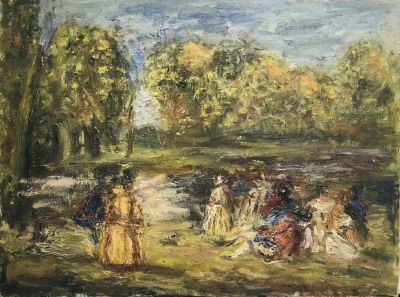 Флоренский Александр. По Ватто. 1982 г. Холст, масло. 39,5х53 см. Работа в хорошем состоянии 