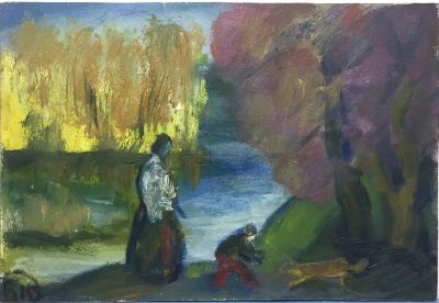 Писарева Геля. Прогулка. 2010 г. Оргалит, масло. 27х40 см. Работа в хорошем состоянии, за 