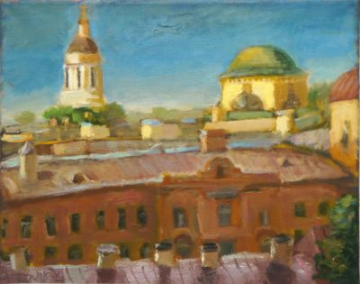 Тихомиров Виктор. Вид из окна мастерской Флоренского. 2004 г. Холст, масло. 32,5х40,5 см. Работа 