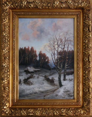 Френц Рудольф. Зимний пейзаж. 1892 г. Холст, масло. 75х48,8 см. Работа в хорошем состоянии 