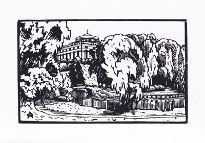 Остроумова-Лебедева Анна. Вид на Дворец сбоку. Из серии &laquo;Павловск&raquo;. 1922 г. Бумага 