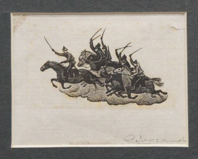 Мочалов Сергей. &laquo;Конница&raquo;. 1933-34 гг. Бумага, ксилография, 7х8,6 см (лист). Работа в хорошем 