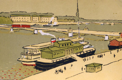 Ведерников Александр. Ленинград. Нева. 1962 г. Бумага, цв.литография, 10х15 см. Работа в 