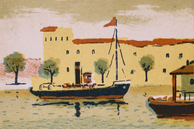 Ведерников Александр. На Неве. 1962 г. бумага, цв.литография, 10х15 см. Работа в хорошем 