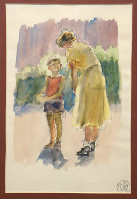 Фитингоф Георгий. Мать с сыном. 1940-50-е гг. Бумага, акварель, тушь, перо, 28х19 см. Работа в 