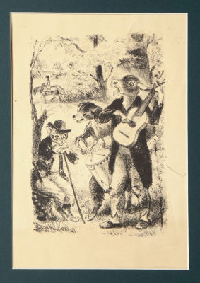 Рудаков Константин. Иллюстрация к сказке &laquo;Бременские музыканты&raquo;. 1930-е гг. Бумага, литография 