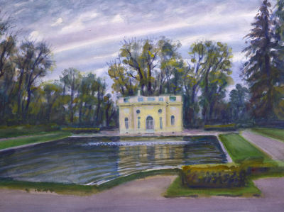 Коковкин Александр. Холодная баня. Царское село. 1998 г. Бумага, темпера, 41х55 см (лист). Работа 