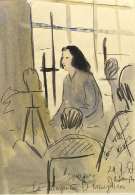 Ветрогонский Владимир. &laquo;Грация. Её рисуют в студии&raquo;, 1957 г. Бумага, акварель, карандаш, 27х19 см. 
