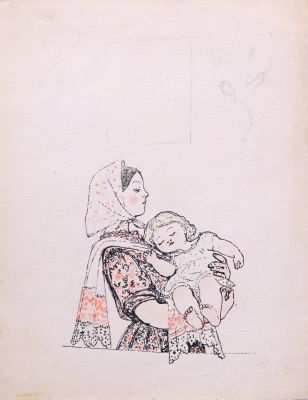 Якобсон Александра. Иллюстрация. 1960-е гг. Бумага, тушь, цв.карандаш, 28,2х22,4 см. Работа в 