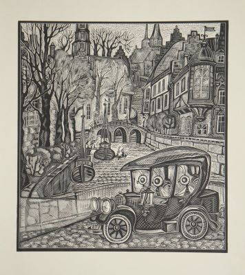 Блинов Валентин. На канале. 1980-е гг. Бумага, линогравюра, 47х36,4 см (лист). Работа в хорошем 