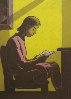 Лавров Петр. Девушка с книгой. 1979 г. Бумага, темпера, 69х50 см. Работа в хорошем состоянии за 