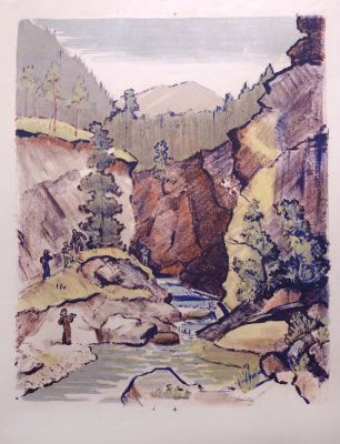 Кукс Миней. Ущелье. 1950-е гг. Бумага, цв. литография, 61,7х47 см (размер листа). Работа в 
