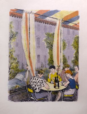 Кукс Миней. В кафе. 1960-е гг. Бумага, цв. литография, 61,6х47,7 см (размер листа). Работа в 