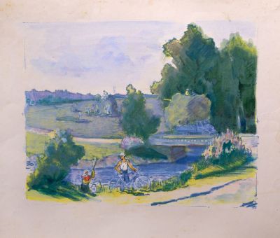Кукс Миней. Сенокос. 1950-е гг. Бумага, цв. литография, темпера, тушь. 46х58,3 см (размер листа). 