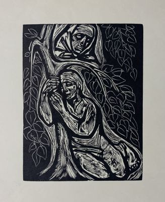 Красаускас Стасис. &laquo;Мать и Пиюс&raquo;. 1960-е гг. Бумага, ксилография. 27.4х21.5 (размер листа). Работ 