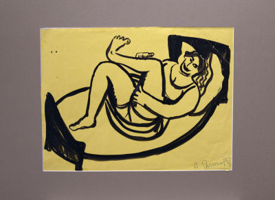 Рапопорт Алек. Лежащая обнаженная. 
1967 г. Цв. бумага, тушь. 36х49 см (размер листа). Работа в 