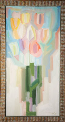 Астрейн Лариса. Тюльпаны. 1991 г. Холст, масло. 100х50 см. Работа в хорошем состоянии, за 