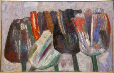 Иванов Игорь. Тюльпановый этюд. 2017 г. Холст на оргалите, масло. 40х63 см. Работа в хорошем 