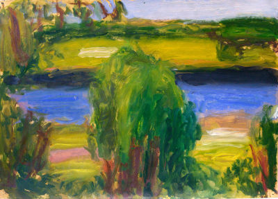 Флоренский Александр. Вид из окна нашего дома в Нарве. 1986 г. Бумага, масло, 29,5х41,3 см. Работ 