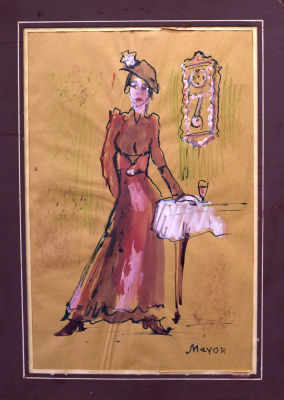 Майоров Игорь. Стоящая у стола. 1980-е гг. Бумага, см. техника, 42х29 см. Работа в хорошем 