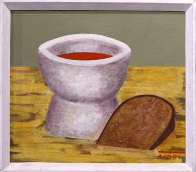 Федоров Леонид. Хлеб и вино. 1991 г. Холст, масло, 35х40,3 см. Работа в хорошем состоянии с 