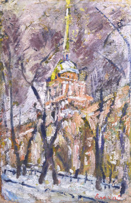 Ельцов Владимир. Адмиралтейство. 1990-е гг. Холст, масло, 59,7х40,3 см. Работа в хорошем 
