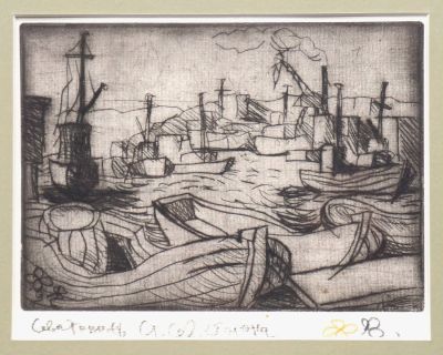 Яшке Владимир. Севастополь. Северная сторона. 1992 г. Бумага, сухая игла, 15х19 см. Работа в 