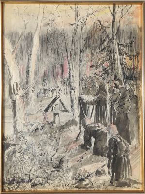 Дроздов Иван. Поклонение. Староверы.( На обороте – Оплакивание). 1910-е гг., бумага, акварель 