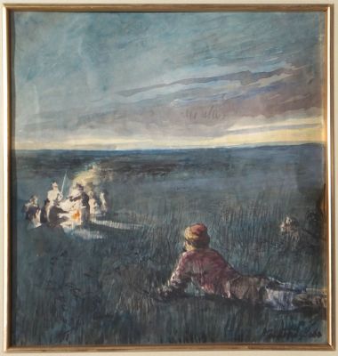 Дроздов Иван. Ночное. 1910-е гг., бумага, акварель, тушь, 22х21 см (в свету). Работа в хорошем 