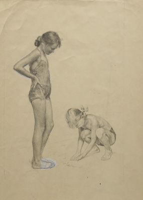 Пахомов Алексей. Дети. 1930-е гг. Бумага, карандаш, белила, 42х30 см. Работа в хорошем 