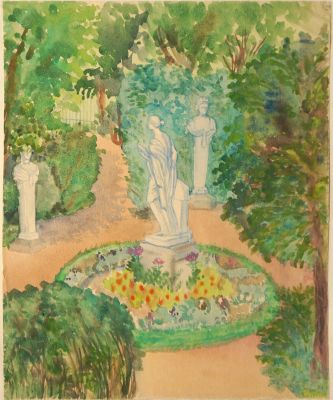 Глебова Татьяна. Гатчина. Собственный садик. 1951 г. Бумага, акварель, 38х31 см. Работа в 