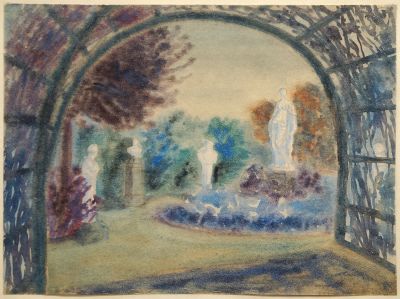 Глебова Татьяна. Гатчина. Собственный садик. 1950-е гг. Бумага, акварель, 30х41 см. Работа в 