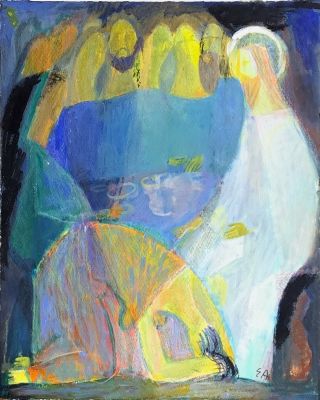 Александрова Елизавета. Библейский сюжет. 1999 г. Бумага, акрил. 63х51 см. Работа в хорошем 