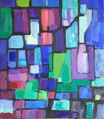 Носов Александр. Композиция в зелено-лиловых тонах. 1980-90-е гг. Холст, масло, песок, 81х70,5 см. 