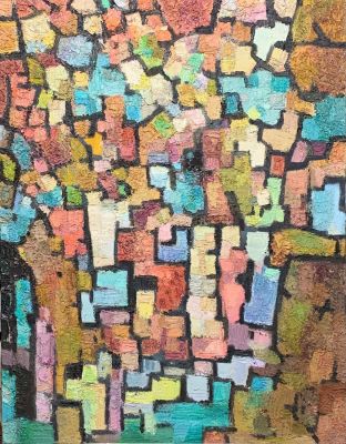 Носов Александр. Композиция в зелено-охристых тонах. 1980-90-е гг. Холст, масло, песок, 90х70 см. 