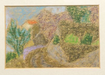 Зубков Геннадий. Дом у дороги. 2005 г., бумага, пастель, 13х18 см. Работа в хорошем состоянии 