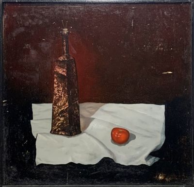 Богун Юрий. Натюрморт с бутылкой и помидором. 1970-е гг. Оргалит, масло, 48х49,5 см. Работа в 