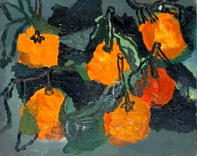 Роон Ирина. Мандарины. 2019 г. Оргалит, масло, 24х30 см. Работа в хорошем состоянии, за 