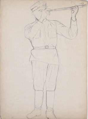 Прошкин Виктор. Из серии &laquo;РККА&raquo;. 1920-е гг. Бумага, карандаш, 43,6х32 см. Работа в хорошем 