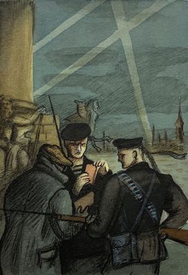 Тырса Николай. Патруль. 1930-е гг. Бумага, акварель, тушь, 20,3х14,2 см. Работа в хорошем 