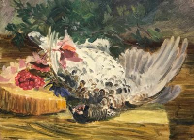 Кукс Миней. Натюрморт с вальдшнепом. 1930-е гг. Картон, масло, 25,2х35 см. Работа в хорошем 