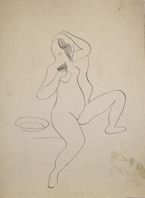 Неизвестный художник ХХ века. Расчесывающая волосы. 
Бумага, см.тех., 30х21 см. Работа в 