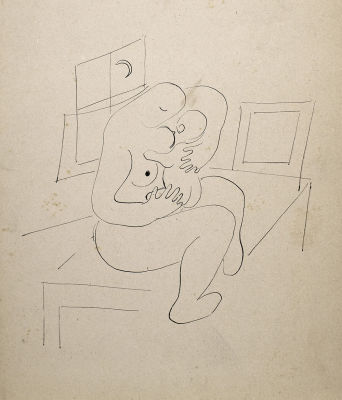 Неизвестный художник ХХ века. Мать и дитя. Бумага, см.тех., 28х24 см. Работа в хорошем 