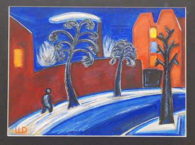 Шагин Дмитрий. Малый проспект. 
1983 г. 
Бумага, смешанная техника. 23х32 см. Работа в хорошем 