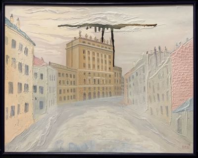 Лукка Валерий. Суворовский проспект.
1981 г. 
Оргалит, масло, смешанная техника. 53х67 см. Работ 