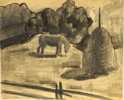 Арефьев Александр. Пейзаж 1953 г. Бумага, акварель, карандаш. 20х24,5 см. Работа в хорошем 