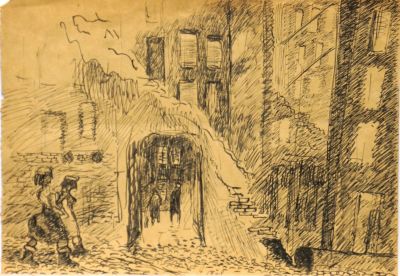 Арефьев Александр. Городской пейзаж. 1948 г. Бумага, тушь. 19,5х27,5 см. Работа в хорошем 